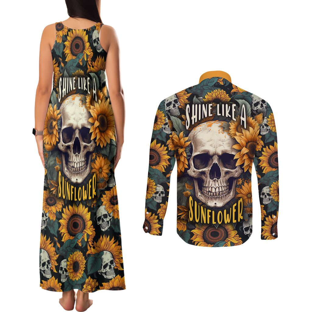 Shine Like A Sunflower Skull Couples Matching Tank Maxi Dress and Long Sleeve Button Shirts - Wonder Print Shop