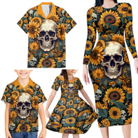 Shine Like A Sunflower Skull Family Matching Long Sleeve Bodycon Dress and Hawaiian Shirt - Wonder Print Shop