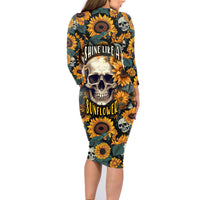 Shine Like A Sunflower Skull Family Matching Long Sleeve Bodycon Dress and Hawaiian Shirt - Wonder Print Shop
