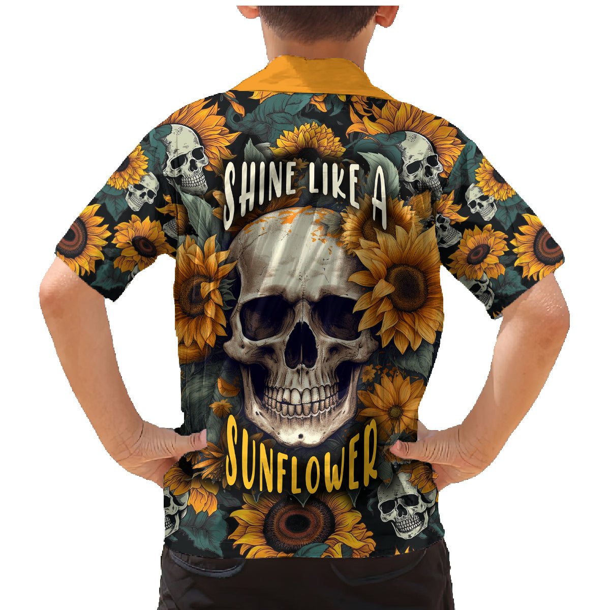Shine Like A Sunflower Skull Family Matching Mermaid Dress and Hawaiian Shirt - Wonder Print Shop