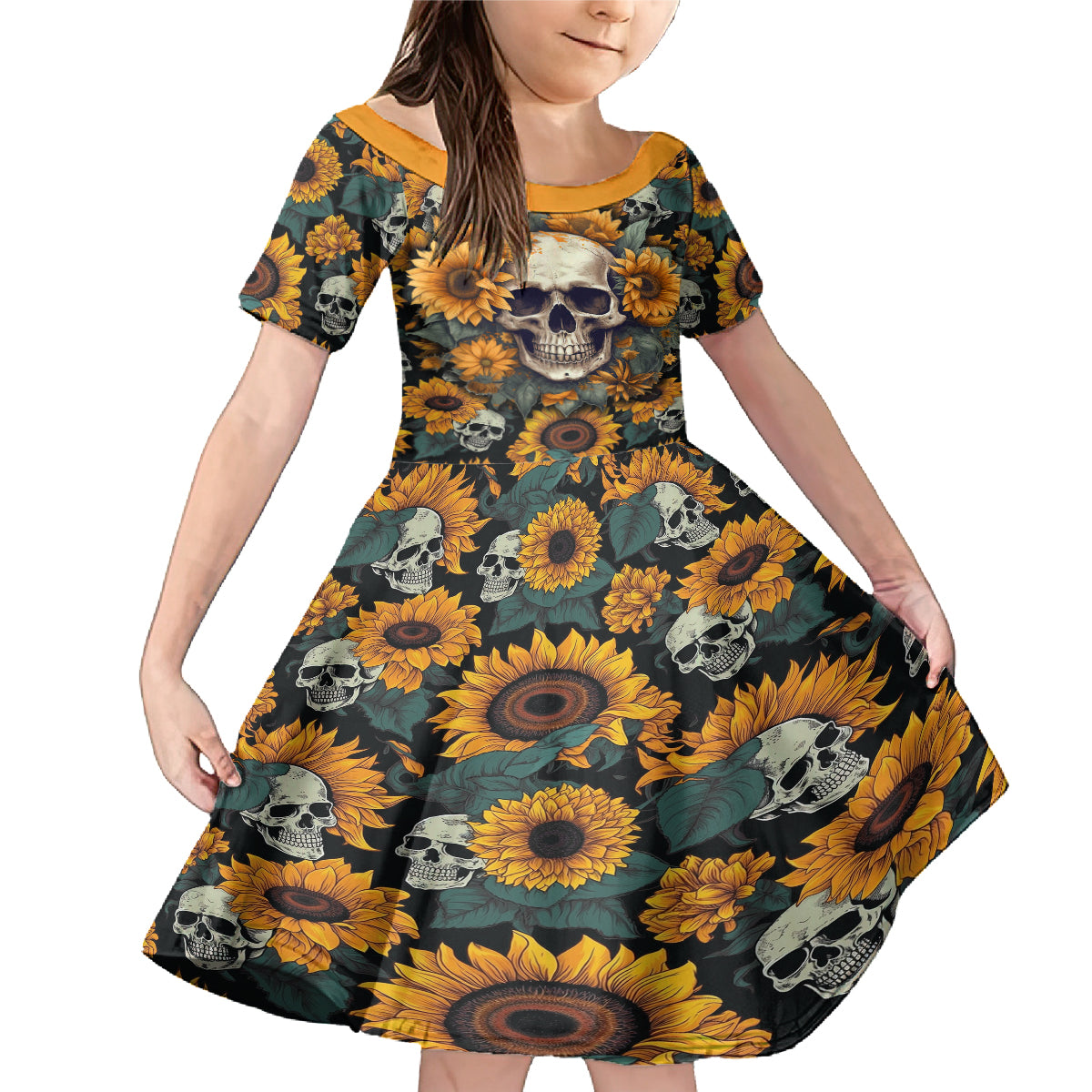 Shine Like A Sunflower Skull Family Matching Mermaid Dress and Hawaiian Shirt - Wonder Print Shop