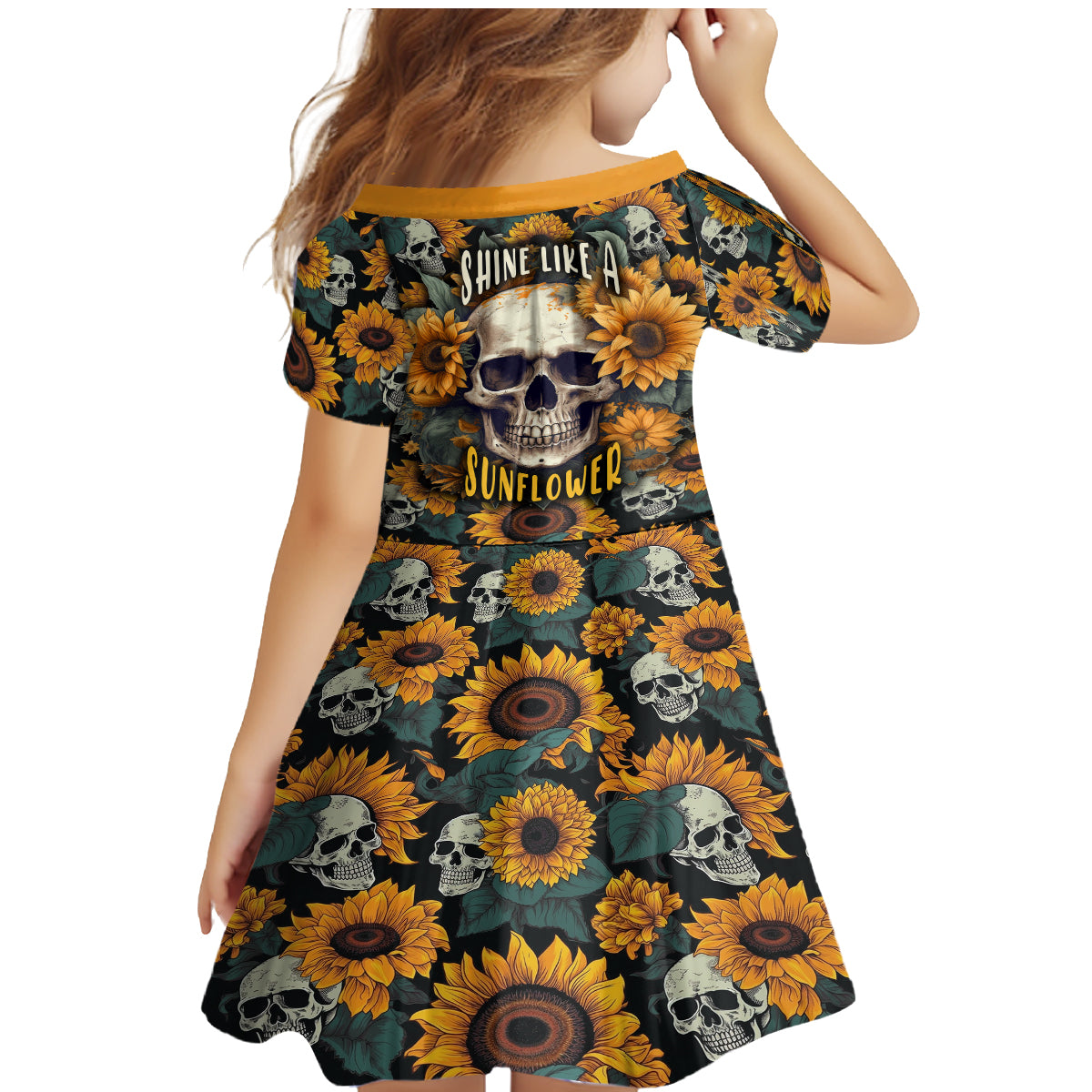 Shine Like A Sunflower Skull Family Matching Mermaid Dress and Hawaiian Shirt - Wonder Print Shop