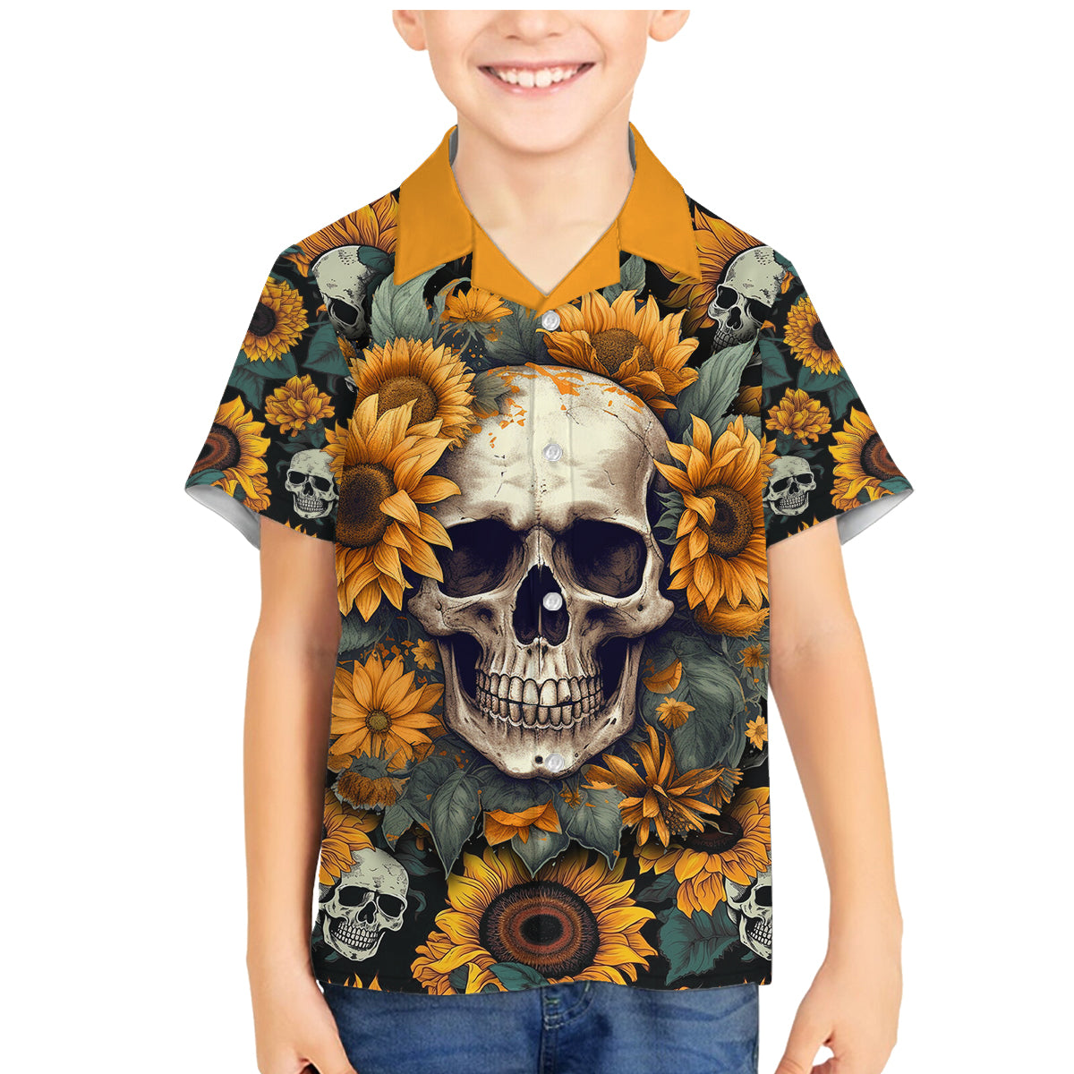 Shine Like A Sunflower Skull Family Matching Mermaid Dress and Hawaiian Shirt - Wonder Print Shop