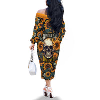 Shine Like A Sunflower Skull Family Matching Off Shoulder Long Sleeve Dress and Hawaiian Shirt - Wonder Print Shop