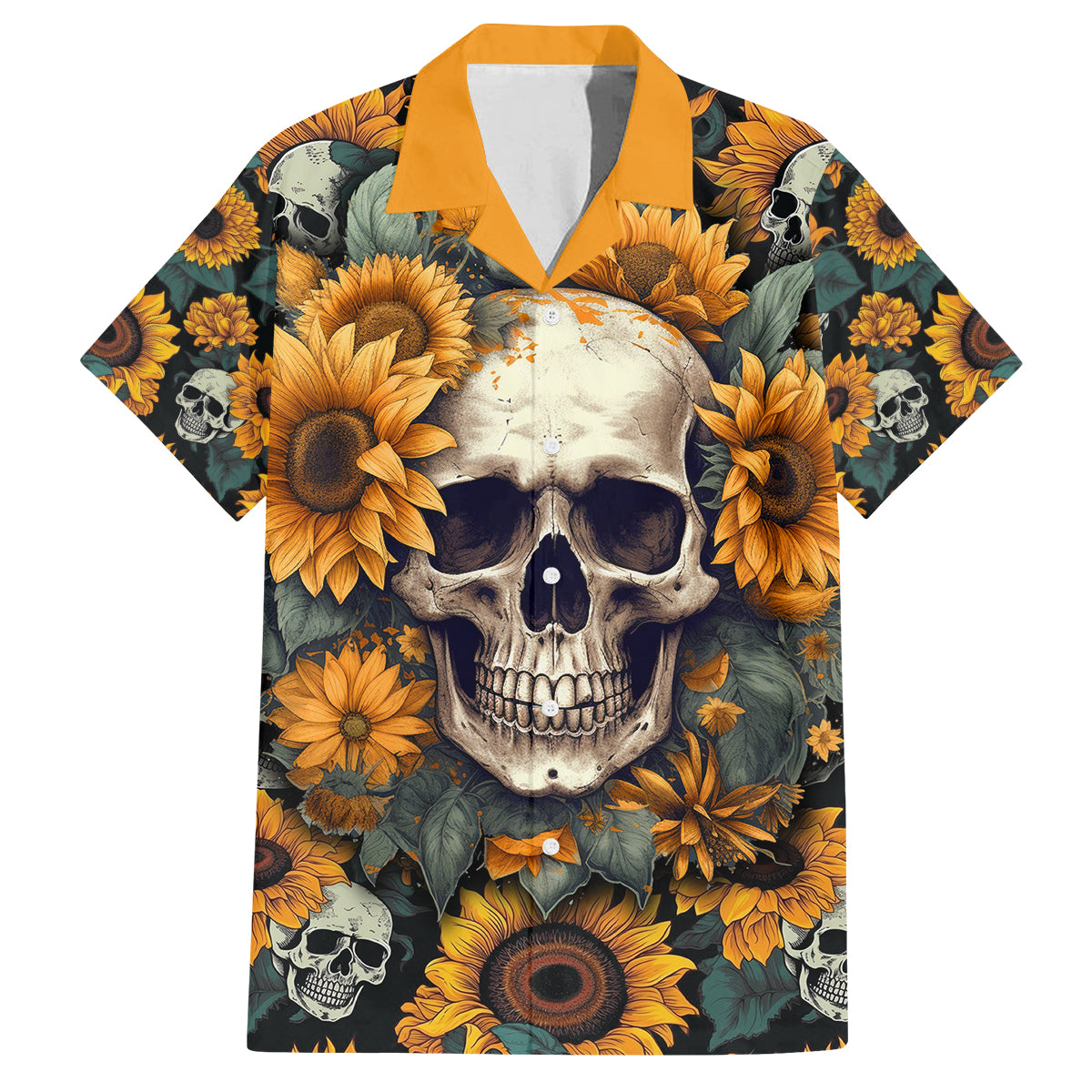 Shine Like A Sunflower Skull Family Matching Off Shoulder Maxi Dress and Hawaiian Shirt - Wonder Print Shop