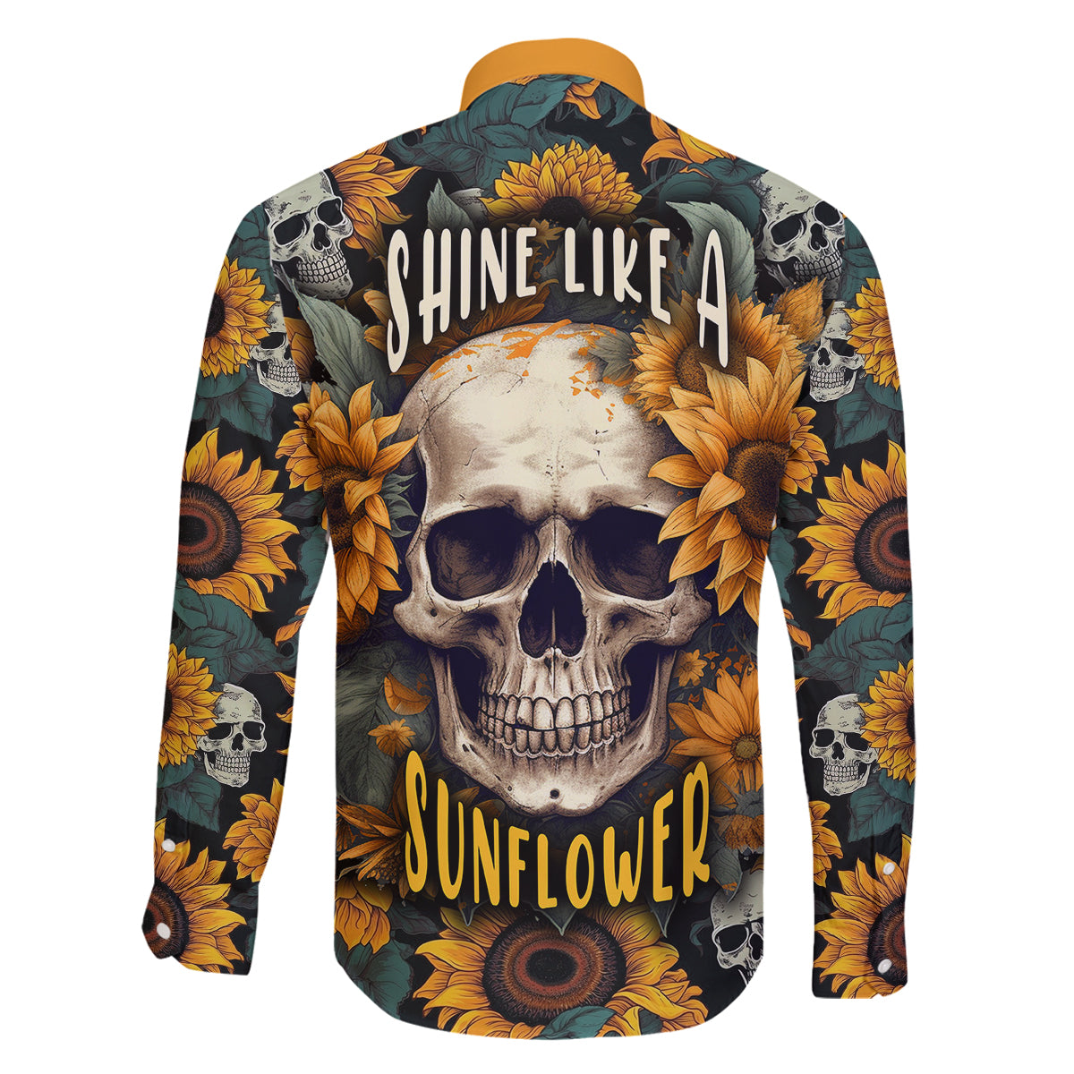Shine Like A Sunflower Skull Family Matching Off Shoulder Maxi Dress and Hawaiian Shirt - Wonder Print Shop