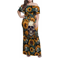 Shine Like A Sunflower Skull Family Matching Off Shoulder Maxi Dress and Hawaiian Shirt - Wonder Print Shop