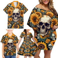 Shine Like A Sunflower Skull Family Matching Off Shoulder Short Dress and Hawaiian Shirt - Wonder Print Shop