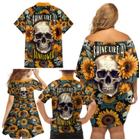 Shine Like A Sunflower Skull Family Matching Off Shoulder Short Dress and Hawaiian Shirt - Wonder Print Shop