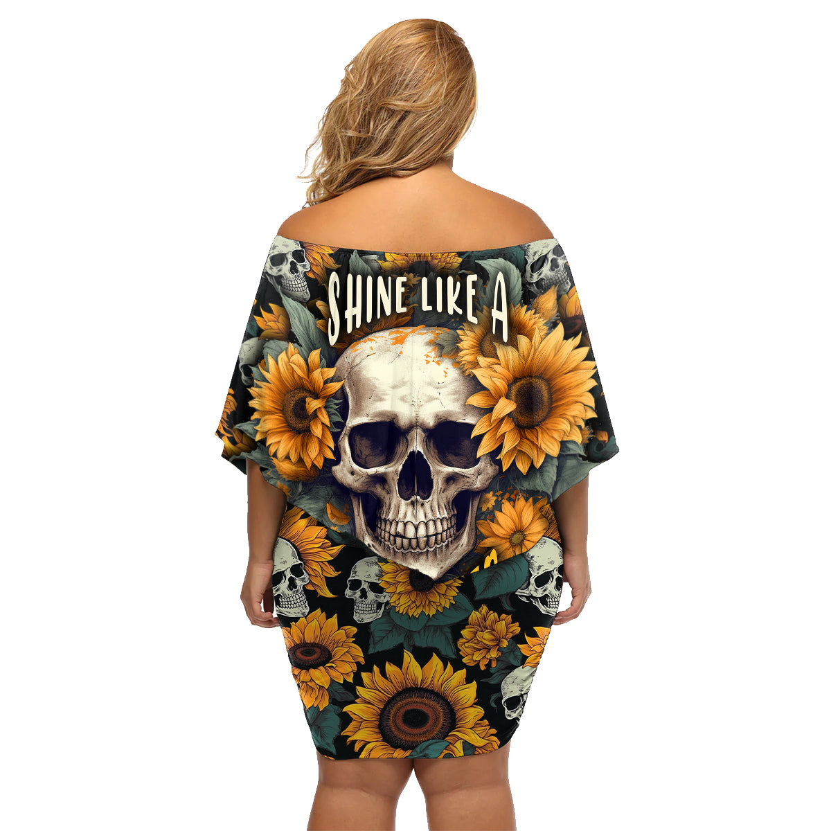 Shine Like A Sunflower Skull Family Matching Off Shoulder Short Dress and Hawaiian Shirt - Wonder Print Shop