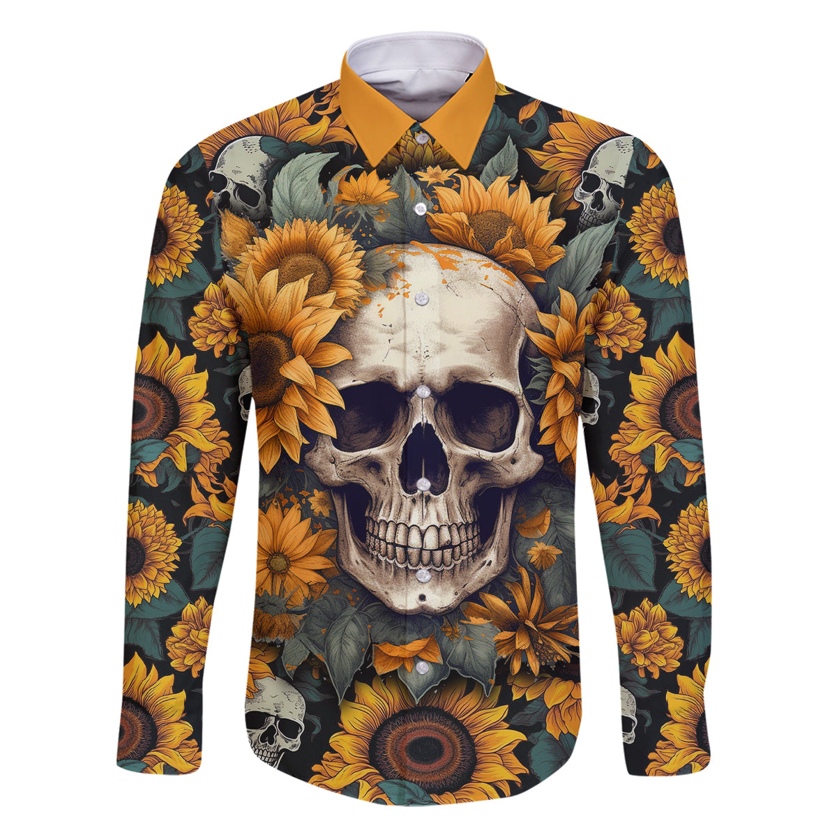 Shine Like A Sunflower Skull Family Matching Tank Maxi Dress and Hawaiian Shirt - Wonder Print Shop