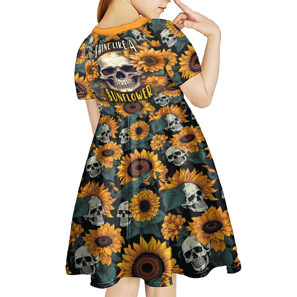 Shine Like A Sunflower Skull Kid Short Sleeve Dress - Wonder Print Shop