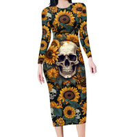 Shine Like A Sunflower Skull Long Sleeve Bodycon Dress - Wonder Print Shop