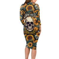 Shine Like A Sunflower Skull Long Sleeve Bodycon Dress - Wonder Print Shop