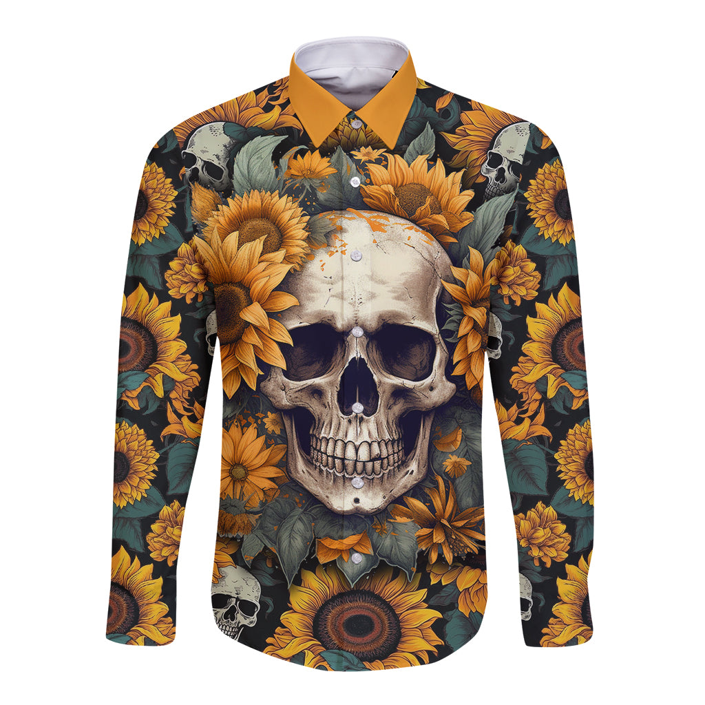 Shine Like A Sunflower Skull Long Sleeve Button Shirt - Wonder Print Shop