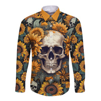 Shine Like A Sunflower Skull Long Sleeve Button Shirt - Wonder Print Shop