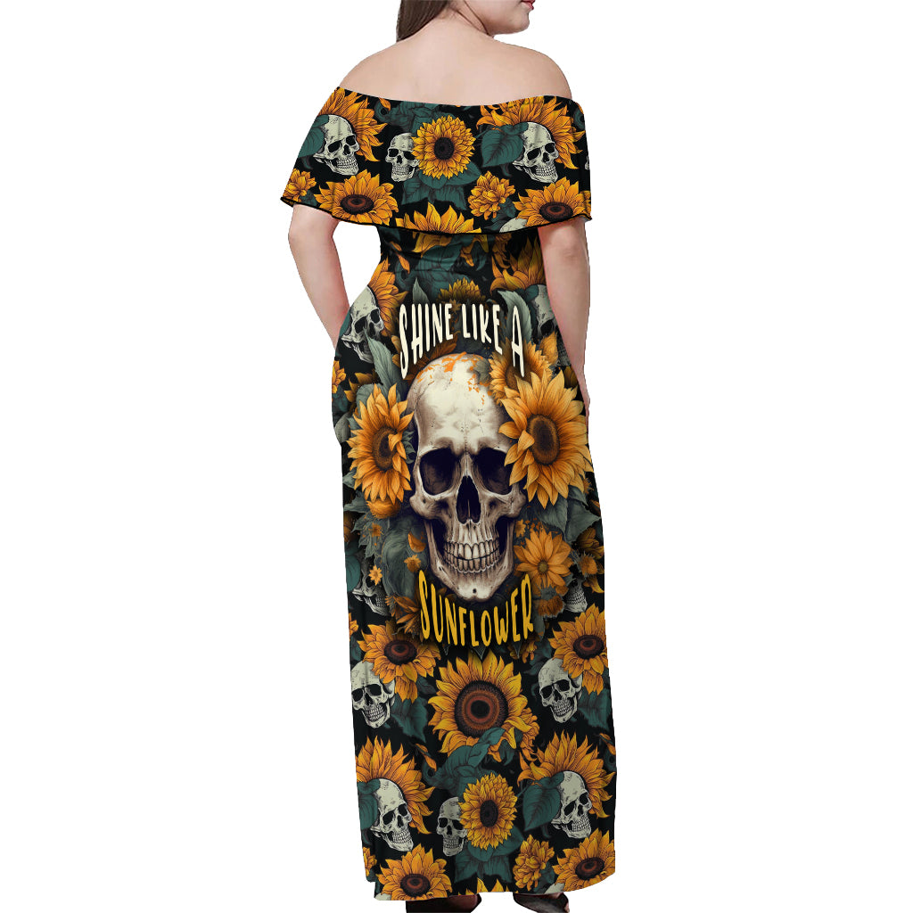 Shine Like A Sunflower Skull Off Shoulder Maxi Dress - Wonder Print Shop