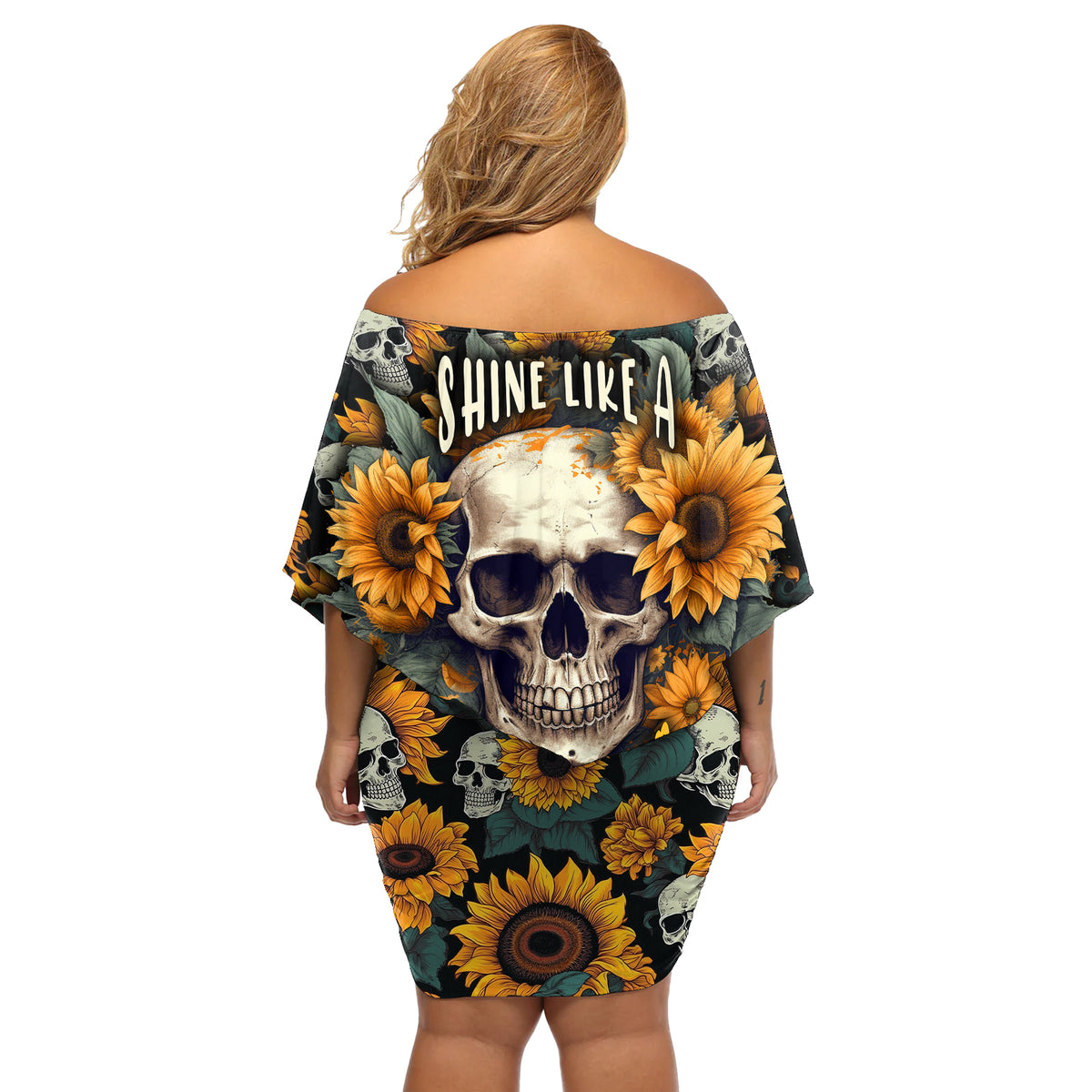 Shine Like A Sunflower Skull Off Shoulder Short Dress - Wonder Print Shop