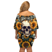 Shine Like A Sunflower Skull Off Shoulder Short Dress - Wonder Print Shop