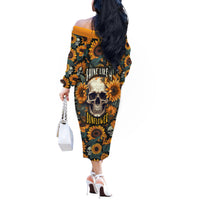 Shine Like A Sunflower Skull Off The Shoulder Long Sleeve Dress - Wonder Print Shop
