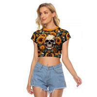 Shine Like A Sunflower Skull Raglan Cropped T Shirt - Wonder Print Shop