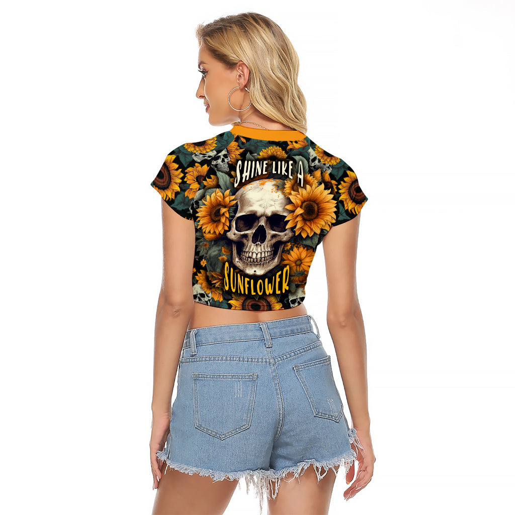 Shine Like A Sunflower Skull Raglan Cropped T Shirt - Wonder Print Shop