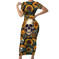 Shine Like A Sunflower Skull Short Sleeve Bodycon Dress - Wonder Print Shop