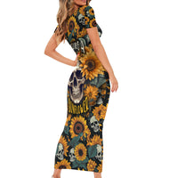 Shine Like A Sunflower Skull Short Sleeve Bodycon Dress - Wonder Print Shop