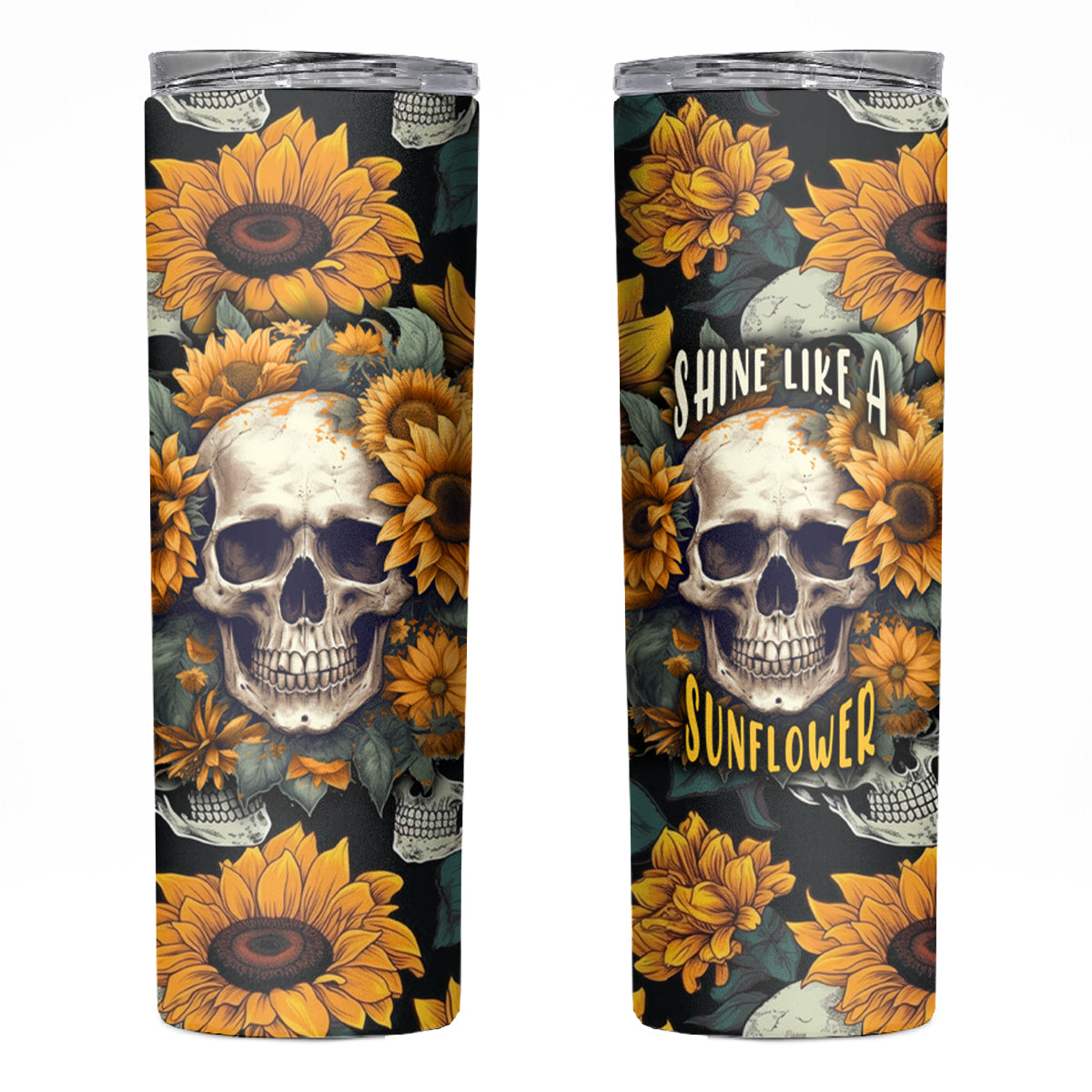 Shine Like A Sunflower Skull Skinny Tumbler - Wonder Print Shop