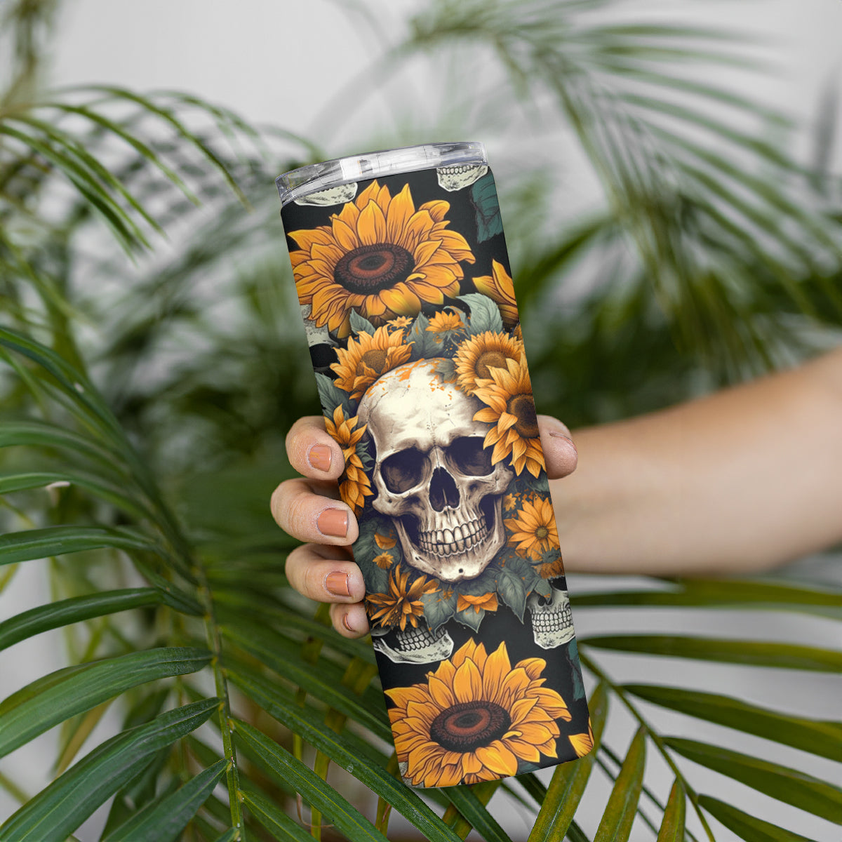 Shine Like A Sunflower Skull Skinny Tumbler - Wonder Print Shop