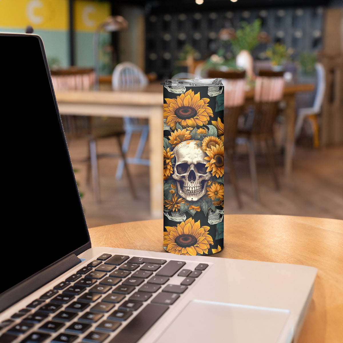 Shine Like A Sunflower Skull Skinny Tumbler - Wonder Print Shop