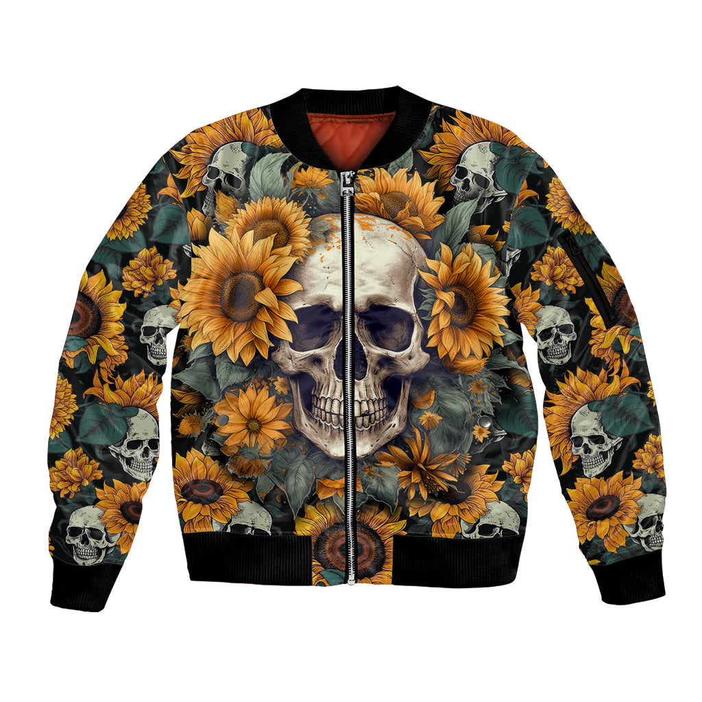 Shine Like A Sunflower Skull Sleeve Zip Bomber Jacket - Wonder Print Shop