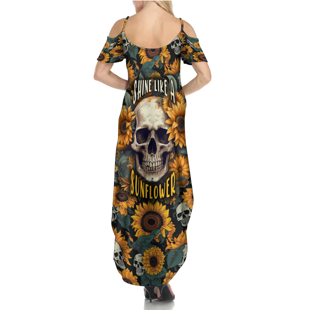 Shine Like A Sunflower Skull Summer Maxi Dress - Wonder Print Shop