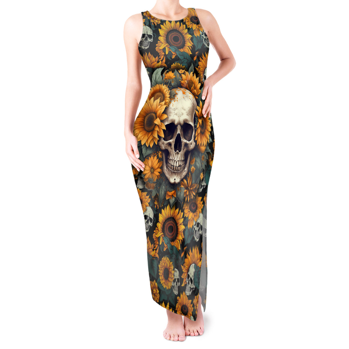 Shine Like A Sunflower Skull Tank Maxi Dress - Wonder Print Shop