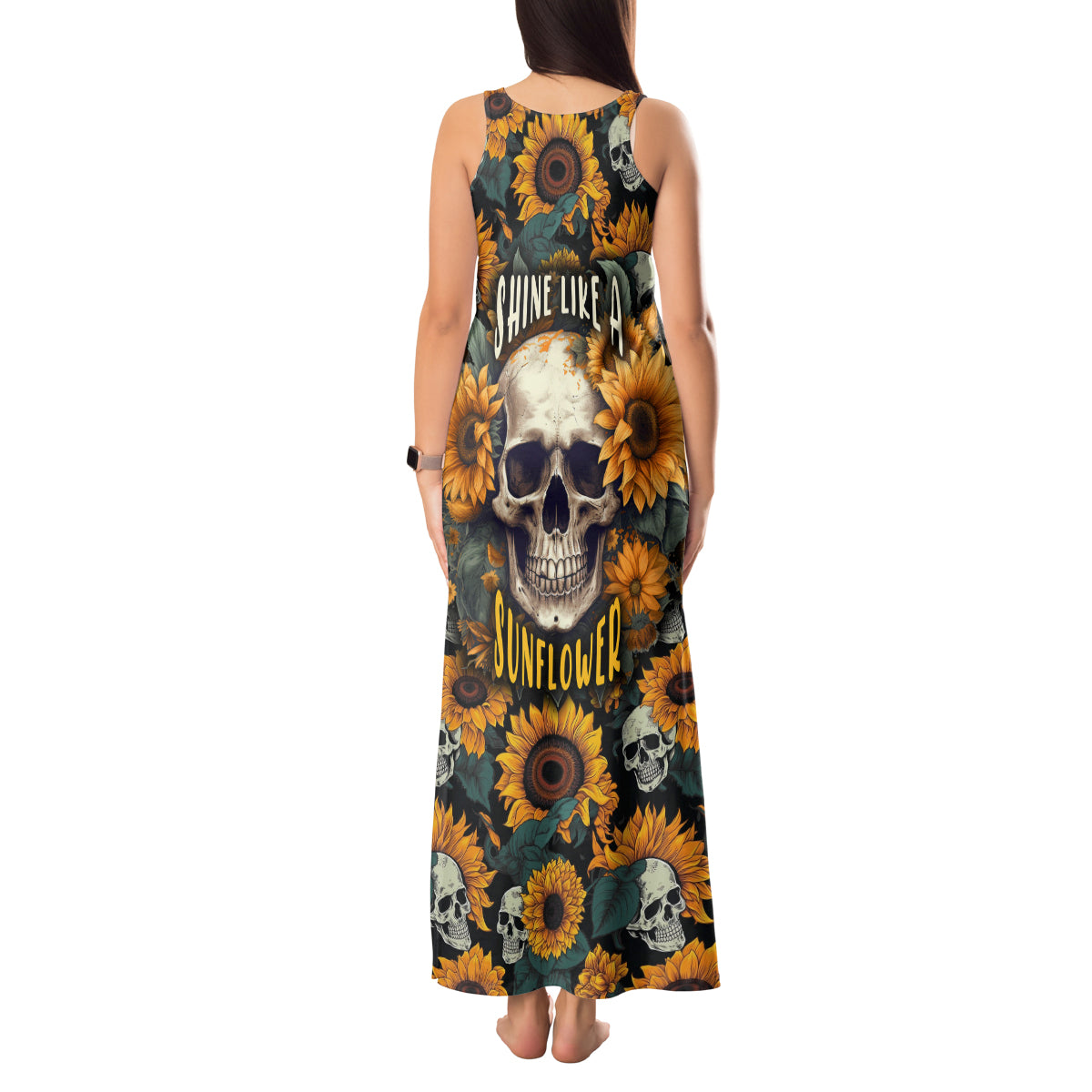 Shine Like A Sunflower Skull Tank Maxi Dress - Wonder Print Shop