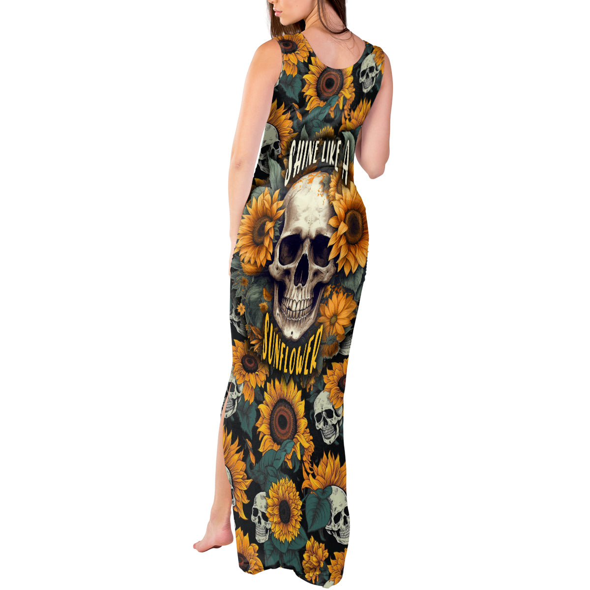 Shine Like A Sunflower Skull Tank Maxi Dress - Wonder Print Shop