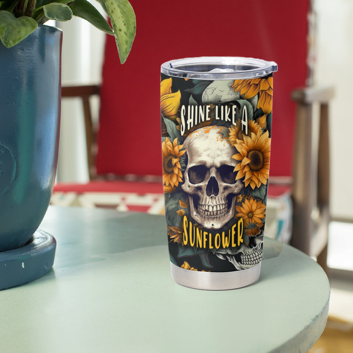 Shine Like A Sunflower Skull Tumbler Cup - Wonder Print Shop