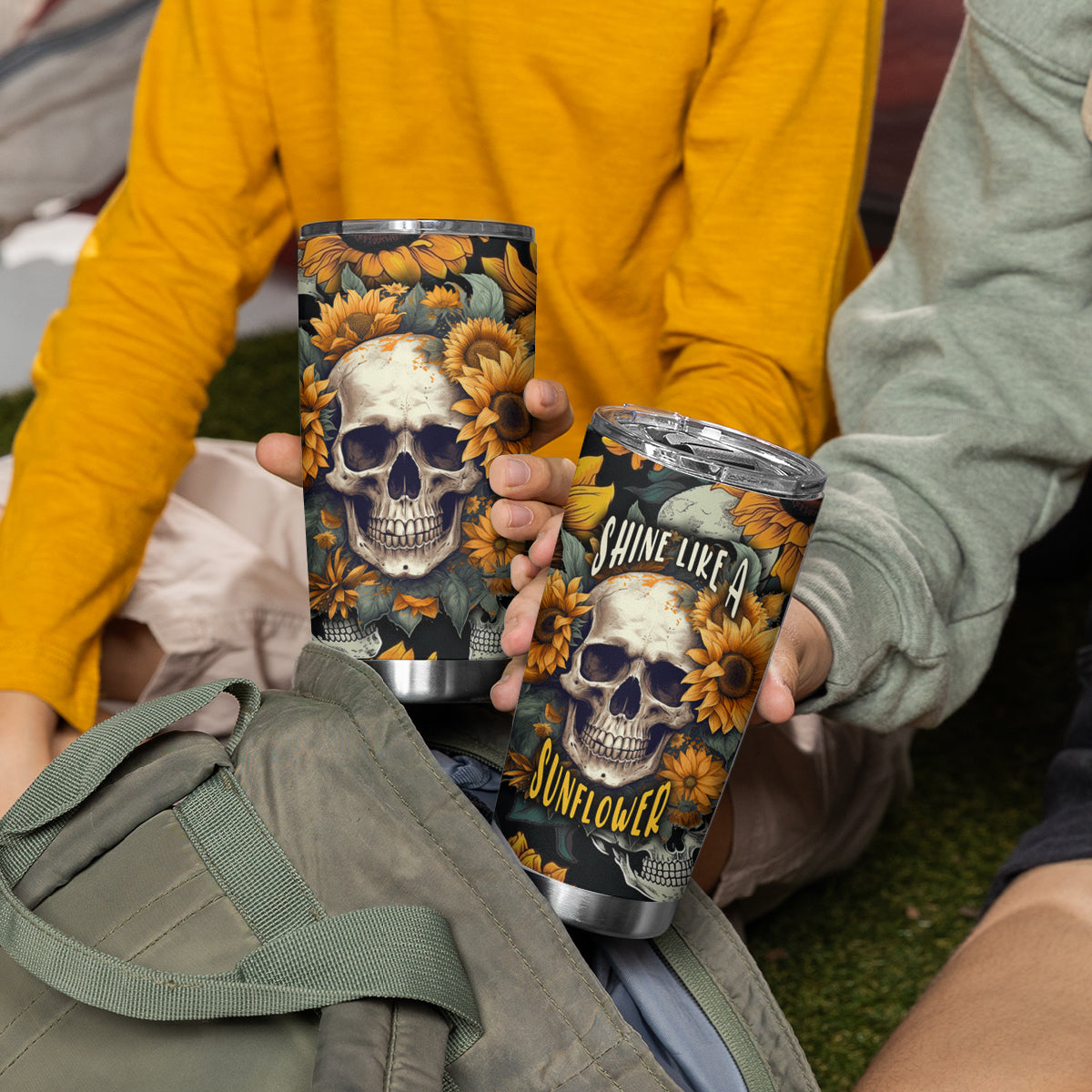 Shine Like A Sunflower Skull Tumbler Cup - Wonder Print Shop