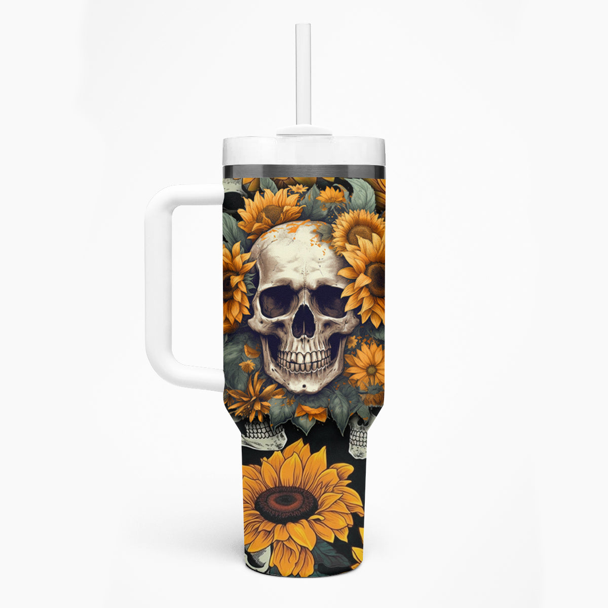 Shine Like A Sunflower Skull Tumbler With Handle - Wonder Print Shop