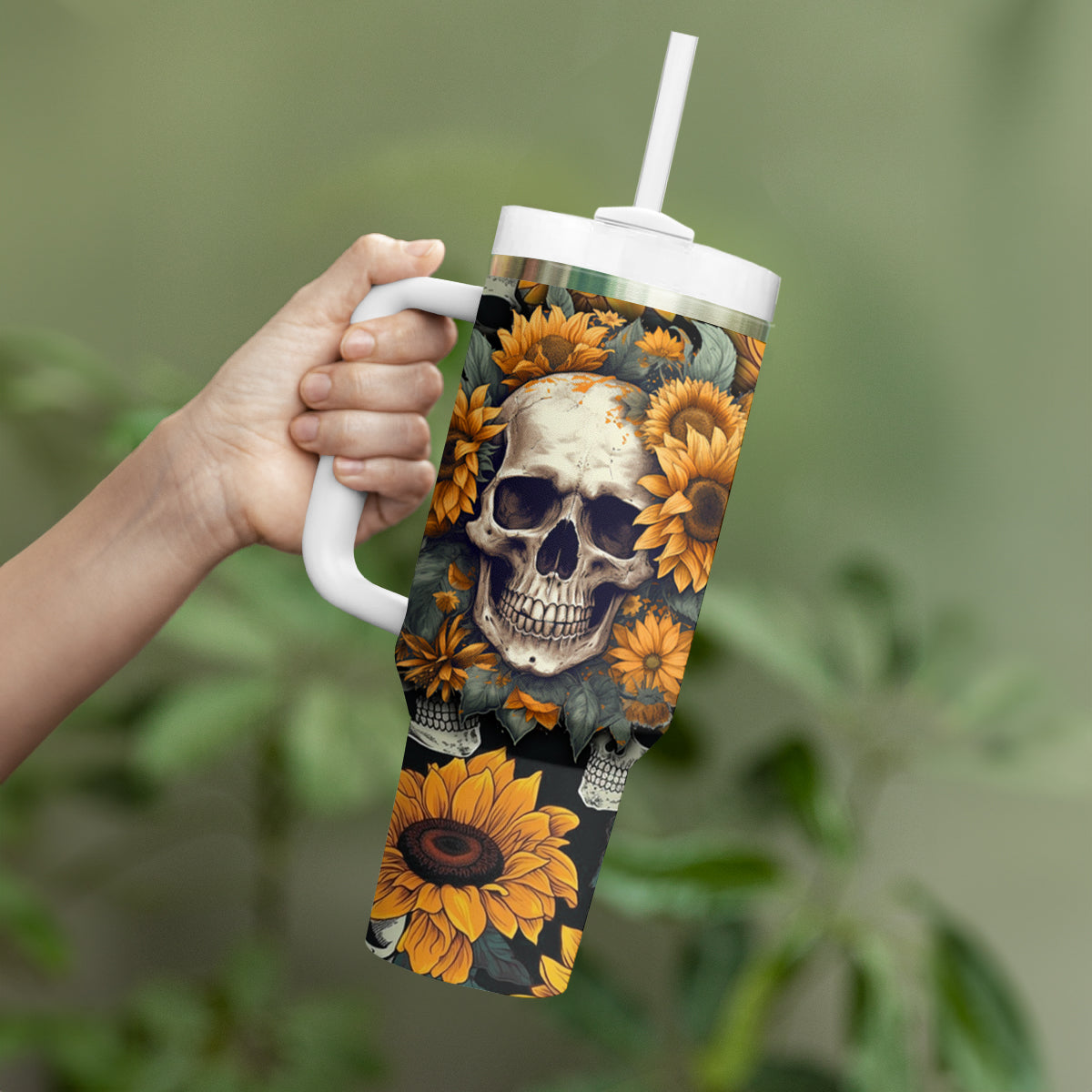 Shine Like A Sunflower Skull Tumbler With Handle - Wonder Print Shop