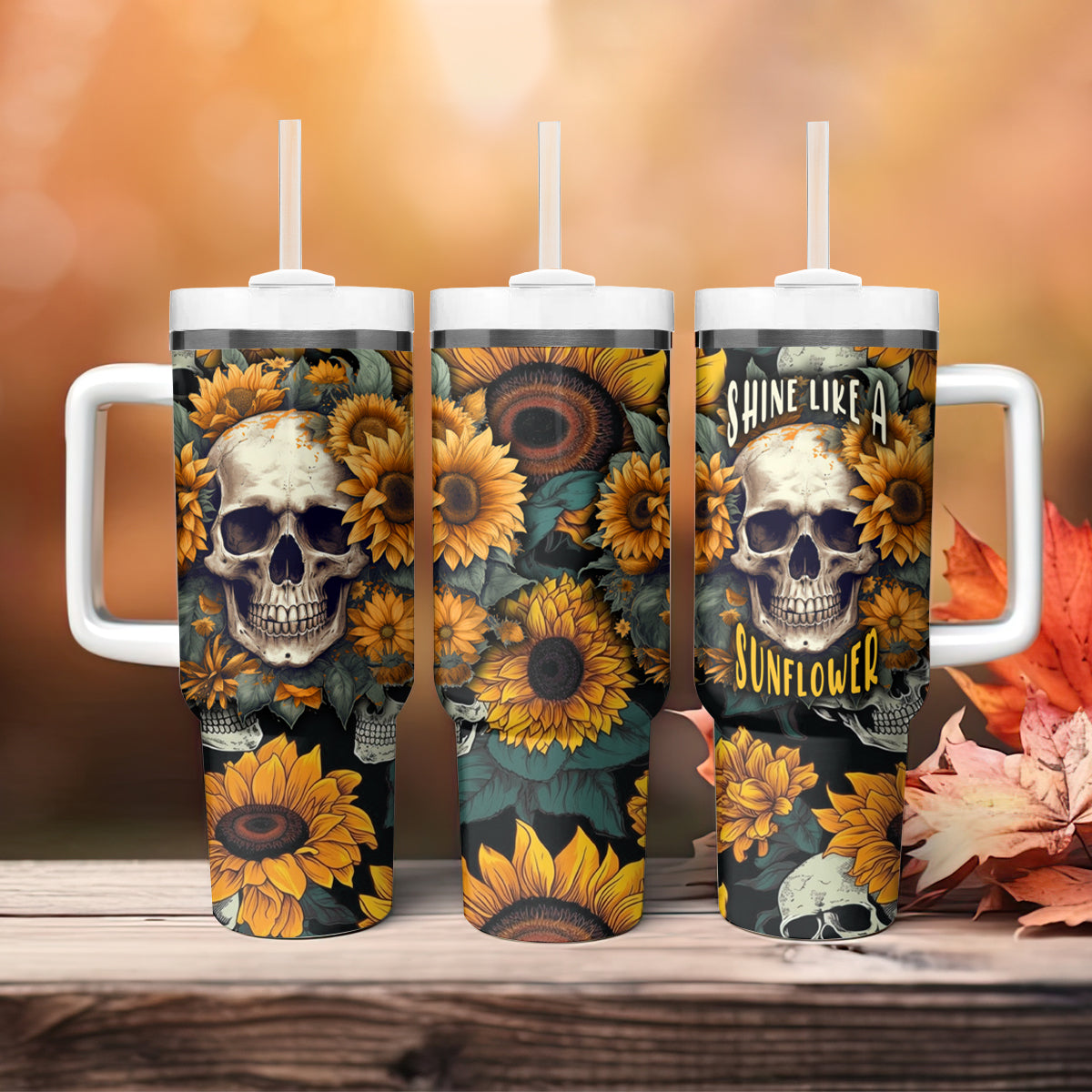 Shine Like A Sunflower Skull Tumbler With Handle - Wonder Print Shop
