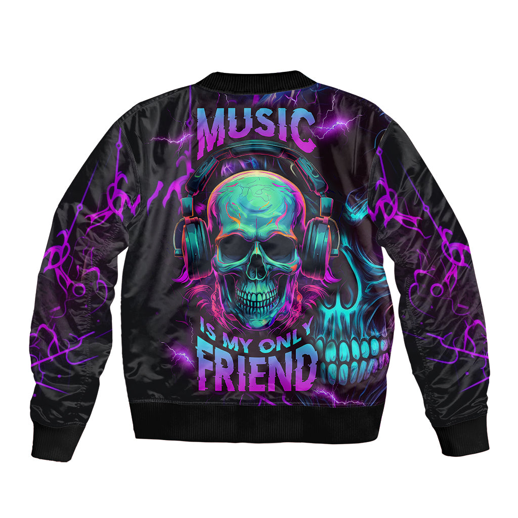 Music Is My Only Friend Skull Bomber Jacket - Wonder Print Shop