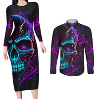 Music Is My Only Friend Skull Couples Matching Long Sleeve Bodycon Dress and Long Sleeve Button Shirts - Wonder Print Shop
