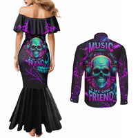 music-is-my-only-friend-skull-couples-matching-mermaid-dress-and-long-sleeve-button-shirts