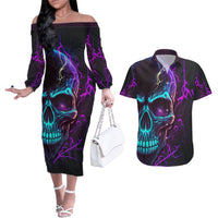 Music Is My Only Friend Skull Couples Matching Off The Shoulder Long Sleeve Dress and Hawaiian Shirt - Wonder Print Shop