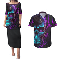 Music Is My Only Friend Skull Couples Matching Puletasi Dress and Hawaiian Shirt - Wonder Print Shop