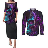 Music Is My Only Friend Skull Couples Matching Puletasi Dress and Long Sleeve Button Shirts - Wonder Print Shop