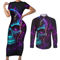 Music Is My Only Friend Skull Couples Matching Short Sleeve Bodycon Dress and Long Sleeve Button Shirts - Wonder Print Shop