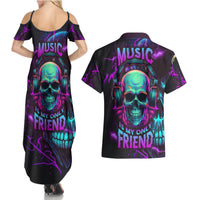 Music Is My Only Friend Skull Couples Matching Summer Maxi Dress and Hawaiian Shirt - Wonder Print Shop