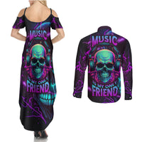 Music Is My Only Friend Skull Couples Matching Summer Maxi Dress and Long Sleeve Button Shirts - Wonder Print Shop